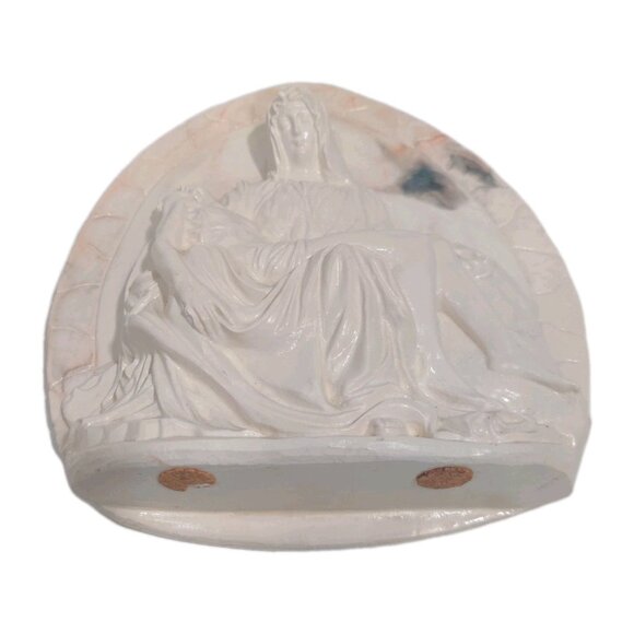OOAK Mother Mary And Jesus Ceramic Plaque MCM 3D Marble-Like Pieta Figure 8x7" - Picture 7 of 16